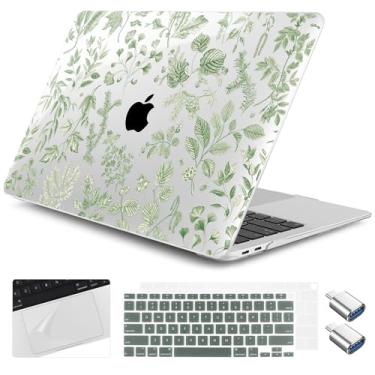 Imagem de Yebiseven Capa para MacBook Air de 13 polegadas M1 2021 2020 2019 2018 modelo A2337/A2179/A1932, capa rígida para laptop com capa de teclado e protetor de trackpad e 2 adaptadores OTG, frondosa