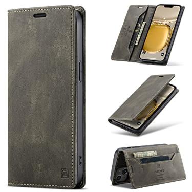 Imagem de Capinha de Couro para iPhone 15 Pro Max, Capa Carteira com Ímã, Suporte Dobrável (MARROM)