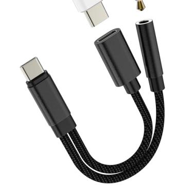 Imagem de Adaptador de áudio de fone de ouvido de 3,5 mm (2 em 1) USB C para auxiliar divisor de fone de ouvido para iPhone 16 15 Pro tipo C cabo carregador compatível com Samsung Android DAC conversor de fones