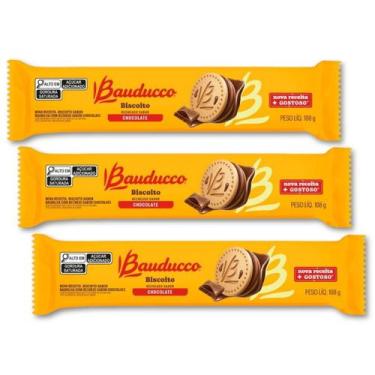 Imagem de Biscoito Recheado Bauducco Sabor Chocolate Kit 3 Pacotes 108g