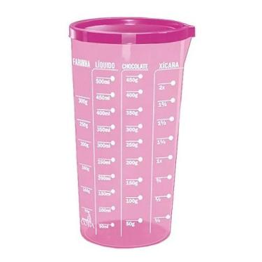 Imagem de Copo De Medida Graduado Rosa Medidor 500 Ml Com Tampa - injetemp