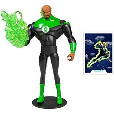 Imagem de DC Multiverse 17,8 cm boneco de lanterna verde, design inspirado em série animada com lançador de força de vontade, viseira, fone de ouvido e base, brinquedo de ação articulável DC da Liga da Justiça