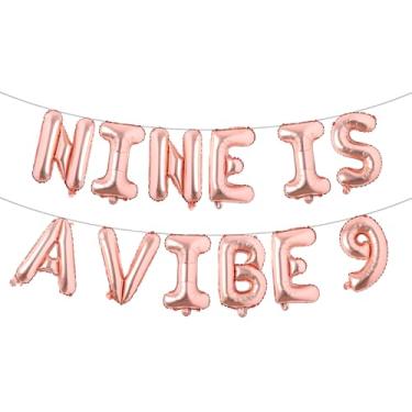 Imagem de Nine Is A Vibe Birthday Decorations Groovy 9th Birthday Party Supplies Nine Balloon Hippie Banner Decor Retro Decor for Nine Years Old Girl (NINE IS A VIBE 9 Rose Gold)