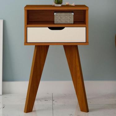Imagem de Mesa de Canto/Cabeceira Vip com Nicho 1 gaveta Cedro/Off White - Artel