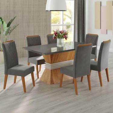 Imagem de Mesa de Jantar 6 Lugares Jolie com Vidro Mel/Grafite - Viero Móveis, C