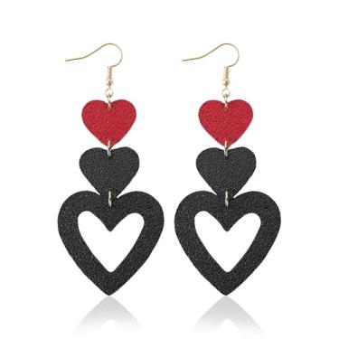 Imagem de GELVTIC Brincos de coração de couro para mulheres modernos, brincos de estrela leves, presentes para ela, Large, Couro, Sem pedra preciosa