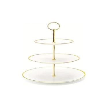 Imagem de Suporte de bolo de 3 camadas para bolo prato de frutas redondo para exibição de cupcake torre de sobremesa bandeja de servir ideal para decoração de bolo de casamento, aniversário, prato de bolo