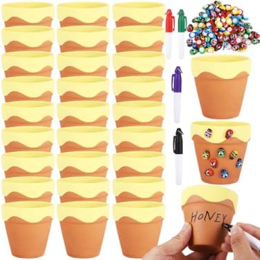 Imagem de FELISTORY 30 potes de abelha, mini vasos de cerâmica com 100 pingentes de abelha e 4 marcadores, plantadores de lembrancinhas de festa com tema de abelha DIY, suprimentos personalizados para
