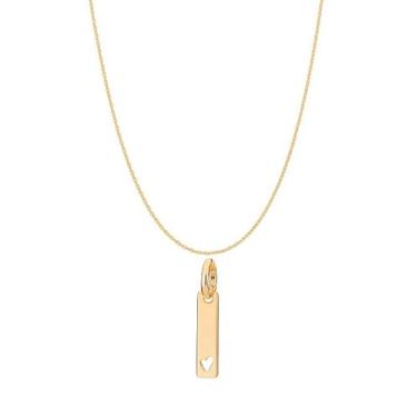 Imagem de Colar Rommanel Banhado Ouro 18k Pingente Plaquinha Coração Vazado 42cm