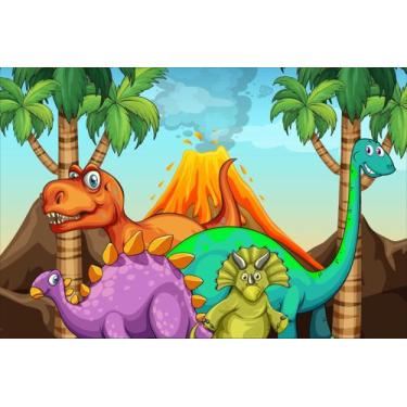 Imagem de Painel de Lona Dinossauros Vulcão - Fabrika de Festa, 150x100cm
