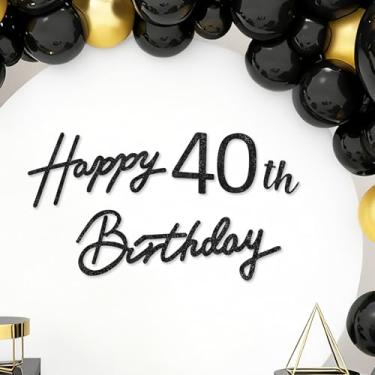 Imagem de TONIFUL Placa de feliz aniversário - faixa de feltro preto com glitter - Inclui cola de bolinhas - perfeita para pano de fundo de festa de 40 anos, decoração de parede de quarenta anos B