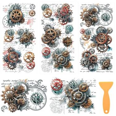 Imagem de beinkmake 3 folhas vintage máquinas engrenagem esfregar em transferências para artesanato e móveis 12 × 6 polegadas engrenagens relógios Curios adesivos de transferência de móveis para móveis de
