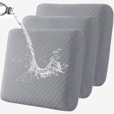 Imagem de Fuloon Capas de almofada de assento à prova d'água, 3 peças, capas elásticas para sofá, capas de sofá sólidas laváveis e protetoras de móveis, adequadas para poltrona, sofá (cinza claro)