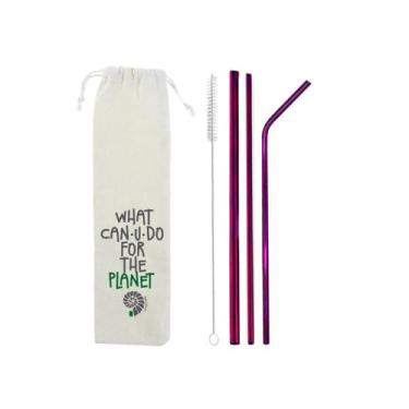 Imagem de Kit 5 em1-3 Canudos de Inox + Escova + Ecobag Roxo