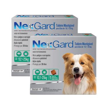 Imagem de Kit 2 NexGard Contra Pulgas e Carrapatos para Cães de 10,1 a 25kg 1 Tablete Mastigável