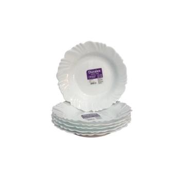 Imagem de Jogo 4 Pratos Fundo Branco Duralex Opaline Vidro Pétala