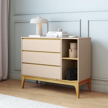 Imagem de Cômoda 3 Gavetas 2 Nichos Bento Yescasa Cappuccino/Amêndoa