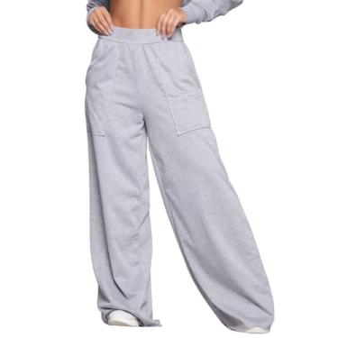 Imagem de Calça Pantalona Wide Leg Vekyo Cintura Alta Flare Moletinho Moda Casua