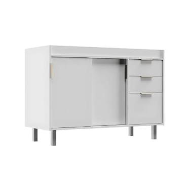 Imagem de Balcão de Cozinha 114cm 100% MDF 2 Portas Correr 3 Gavetas - Rainha do