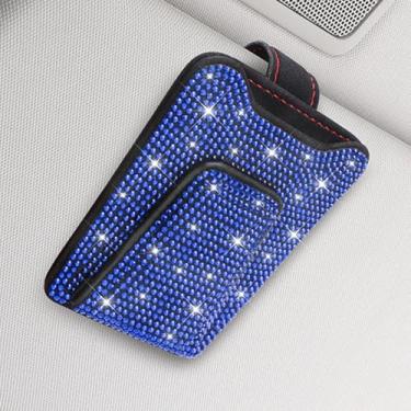 Imagem de Sparkling Rhinestone Car Visor Sunglasses Holder Clip with Red Stitching,Easy-Install Accessory for Women & Men,Secure & Stylish Glasses Organizer