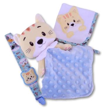 Imagem de Kit Nana Nenê - Gatinho Theo - Naninha, Prendedor de Chupetas e Fralda de Boca - Kit Presente de Bebê - Eliane Atelier