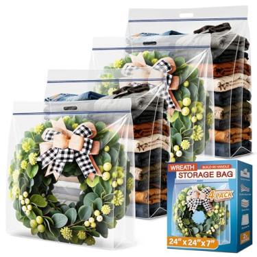 Imagem de VacPack Bolsa de armazenamento extra grande, 61 cm x 61 cm x 17 cm, bolsa de armazenamento transparente com alça, recipiente de guirlanda de decoração de Natal para guirlanda artificial sazonal de