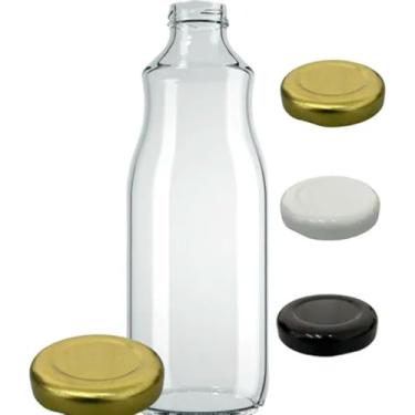 Imagem de Kit 6 Garrafas Vidro Suco Leite Cha 1 Litro Tampa 38mm Lacre Vedação Armazenamento Líquidos (Tampa Dourada)