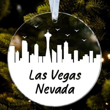 Imagem de Ornamento do horizonte de Las Vegas - Enfeite acrílico de Las Vegas Nevada - Lembrança de viagem - Paisagem urbana - Nova casa - Decoração de árvore de Natal