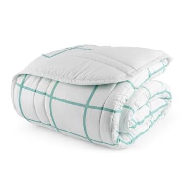 Imagem de Edredom Casal Queen 2.40x2.20 Micropercal 200 Fios (01 Peça) (GRID BRANCO/VERDE)