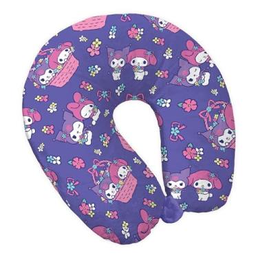 Imagem de Northwest Almofada de pescoço para viagem Hello Kitty da Sanrio, almofada de pelúcia em forma de U para avião, viagem, carro, 30 x 33 cm, Cesta de flores divertida, 12x13 inches