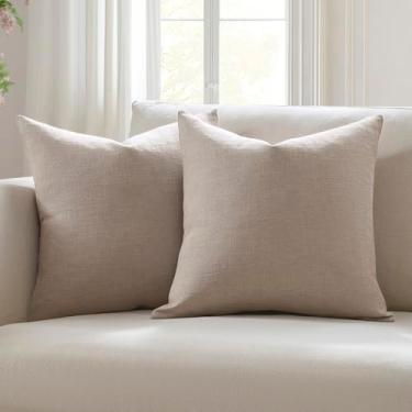 Imagem de Meekio Conjunto de 2 capas de almofada cinza-acastanhado claro 55 x 56 cm, capas de almofada decorativas de linho de fazenda para sofá
