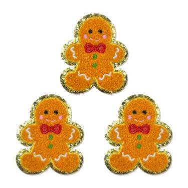 Imagem de FANCIBAND 3 peças de remendos bordados de Natal fofos remendos pequenos para roupas, mochilas, jaquetas, jeans, chapéus, camiseta (homem de gengibre)