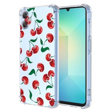 Imagem de RRXSYXL Capa para Samsung Galaxy A06 5G com estampa floral transparente, capa macia à prova de choque para Samsung A06 5G (cereja)