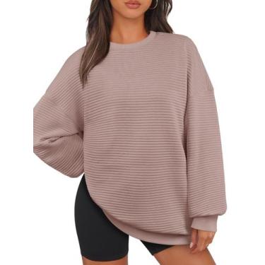 Imagem de Moletom MEROKEETY Oversized para mulheres, café, cinza, tamanho L