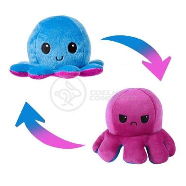 Imagem de Polvo Reversível De Pelúcia Humor Feliz E Bravo Azul E Roxo