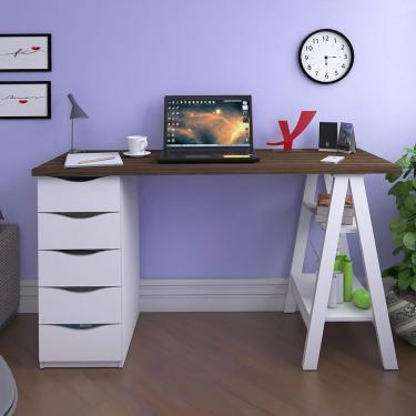 Imagem de Mesa De Escritório Com 5 Gavetas Mississipi Nogal Branco