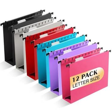 Imagem de Shutex Pasta de arquivo suspensa de plástico com capacidade extra, pacote com 12 pastas suspensas reforçadas, tamanho carta, expansão de 5 cm, pastas de arquivo, para arquivos em massa, tabelas