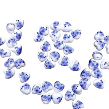 Imagem de ARTISAMILY 20 peças de contas de porcelana de flor de coração para o dia dos namorados contas espaçadoras soltas de coração azul bonito pulseira de porcelana para brinco, chaveiro, colar, joias, faça