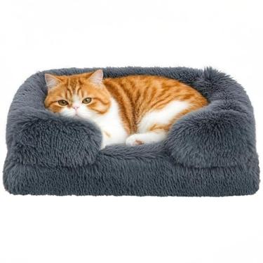 Imagem de Cama ortopédica para cães e gatos pequenos de espuma viscoelástica confortável para animais de estimação com laterais, sofá-cama fofa para cães com fundo antiderrapante cinza escuro P