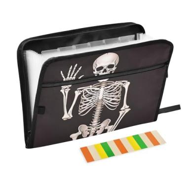 Imagem de Wassud Hello Skeletons Organizador de arquivos sanfonado com 13 bolsos com abas e adesivos, organizador de pastas de documentos de recibo de papel tamanho carta A4 para viagens de escritório