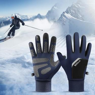 Imagem de Luvas quentes com tela sensível ao toque, luvas térmicas para equitação para homens e mulheres, corrida ao ar livre, clima frio, uso 1 peça (azul marinho)