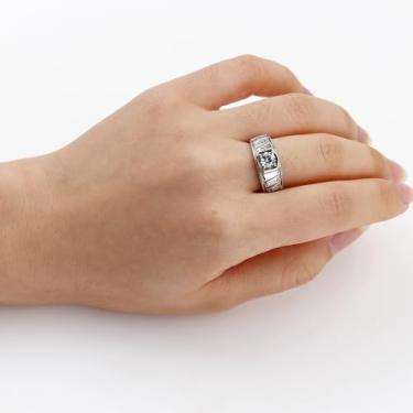 Imagem de Anel solitário de banda larga para homens ou mulheres - anel unissex de noivado e noivado com zircônia cúbica para marido ou esposa, presente de aniversário de aniversário YC6552, Latão Zircônia