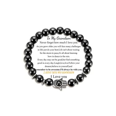 Imagem de choice of all Hamsa Pulseira de pedra de proteção de mão para homens, pulseira de olho turco, presente para pai, filho, irmão, neto, namorado, joia brithday para homens, Adjustable, Liga metálica,