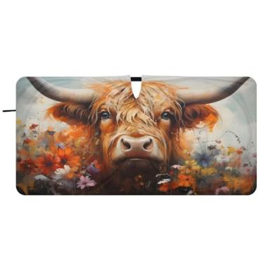 Imagem de CEBUGI Para-brisa de carro dobrável sombra de sol highland cabeça de vaca persianas de janela de carro guarda-chuva para-brisa frontal para-sol para acessórios de carro legal bloqueador solar