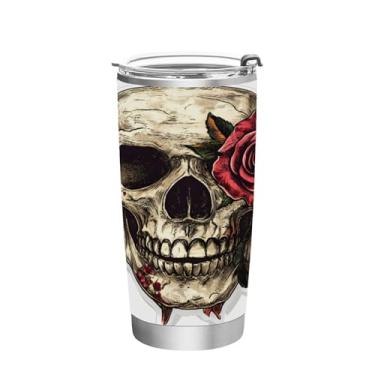 Imagem de STAYTOP Copo de aço inoxidável com caveira rosa, 590 ml, copo de café isolado com tampa e canudo, caneca de café de viagem de parede dupla para bebidas quentes e frias