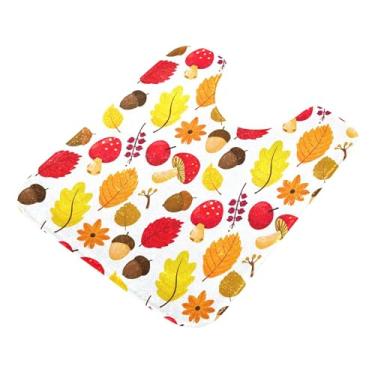 Imagem de Burbuja Tapete de banheiro com folhas de outono, tapete de banho absorvente de pelúcia macio, base antiderrapante para piso de banheiro, oval em forma de U