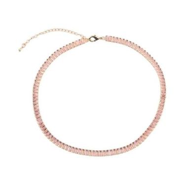 Imagem de Colar De Tênis Com Zircônia Cúbica Arco-Íris Larga Na Cor Dourada Para