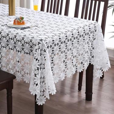 Imagem de ZHUIDUSI Toalha de mesa de renda feita de tecido bordado, macramê, cozinha, toalha de mesa de jantar, para primavera, férias ao ar livre (branca, retangular/oblonga 132 x 183 cm)