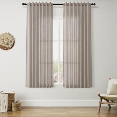 Imagem de Nanspring Cortinas para sala de estar 153 cm de comprimento linho pedra bege luxo filtro de luz semitransparente aba traseira simples moderna elegante decoração de casa de fazenda cortinas para quarto