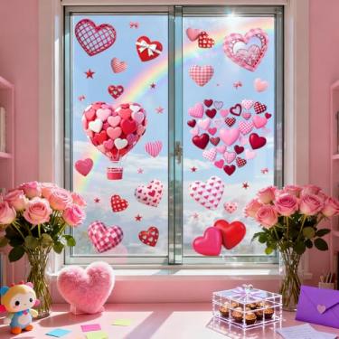 Imagem de ANATTASOUL Adesivos de janela estática do Dia dos Namorados com vários corações, 1 folha reutilizável para vidro, adesivo removível de janela dupla face de 120 cm x 30 cm para decoração de quarto